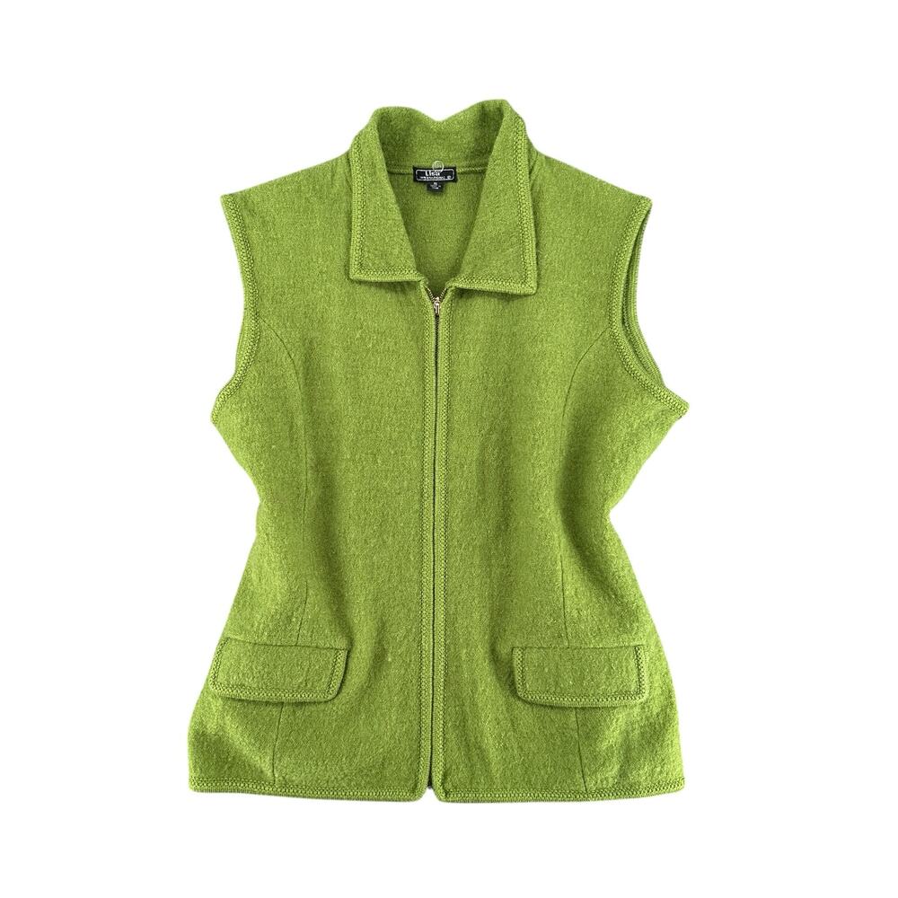 Vintage Lisa International Olive Green Boiled Wool Sweater Vest Zip Up XL